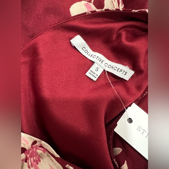 NWT Collective Concepts Womens Dress Wine Color Floral Bell Sleeve Popover - Picture 4 of 6